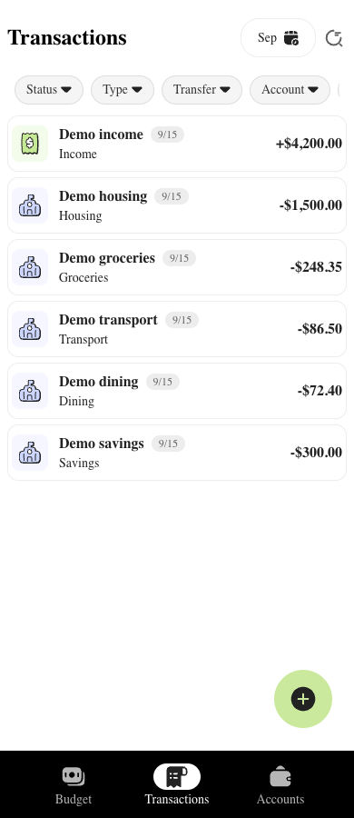 Balance Budget mobile transactions