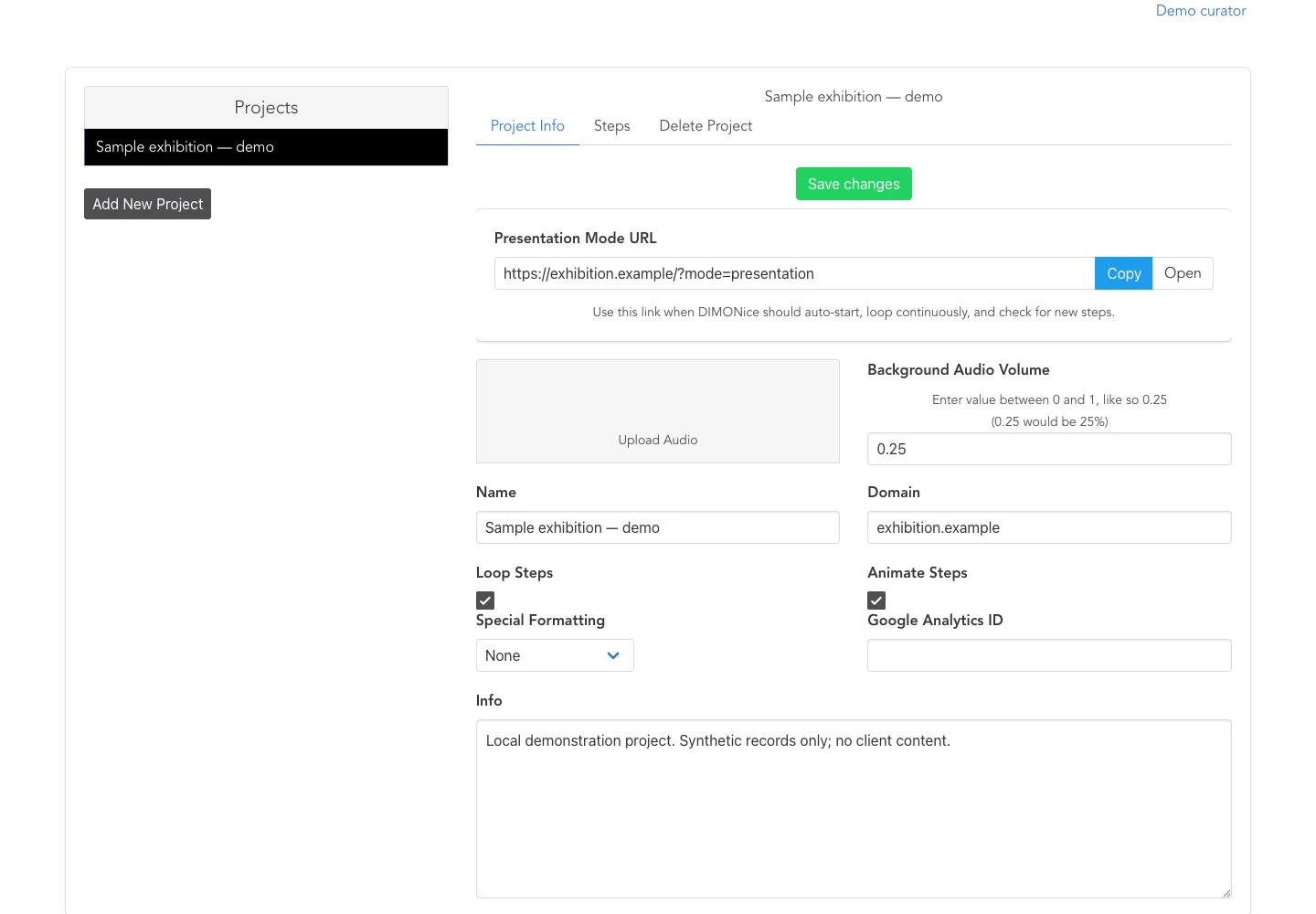 DIMONscapes project configuration screen