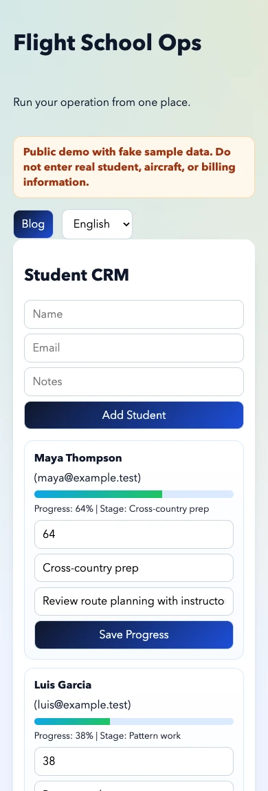 Fly Cleared mobile student CRM