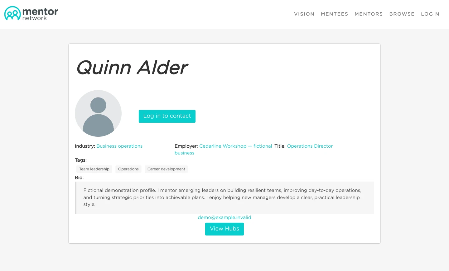 Mentor Network business mentor detail page