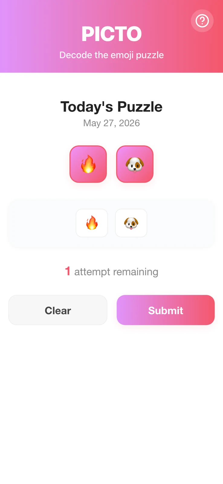 Picto demo puzzle with selected emoji tiles.