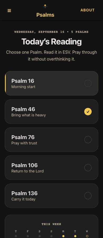 Pray The Bible mobile Psalm selection